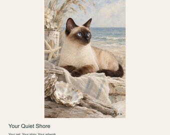 Custom Cat Portrait from Photo, Your Quiet Shore, Coastal Linen Digital Art