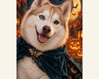 Custom Halloween Pet Portrait from Photo, October’s Last Dance, Personalized Digital Art