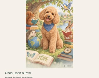 Portrait de chien personnalisé à partir d'une photo, Il était une fois une patte, Art numérique de conte de la forêt