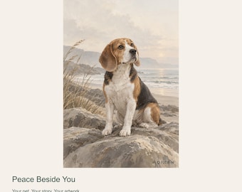 Custom Dog Portrait from Photo, Peace Beside You, Minimal Coastal Digital Art