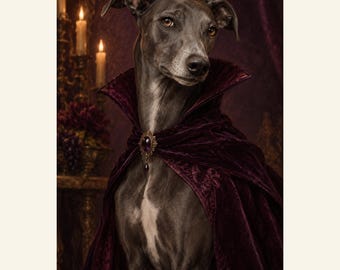 Custom Halloween Pet Portrait from Photo, The Velvet Count, Personalized Digital Art