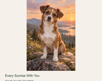 Custom Dog Portrait from Photo, Every Sunrise With You, Mountain Sunrise Digital Art