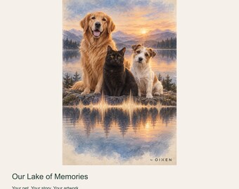 Custom Pet Portrait from Photo, Our Lake of Memories, Watercolor Lake Digital Art