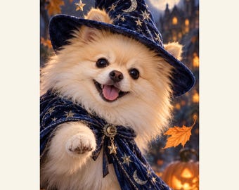 Custom Halloween Pet Portrait from Photo, Pocket Wizard, Personalized Digital Art