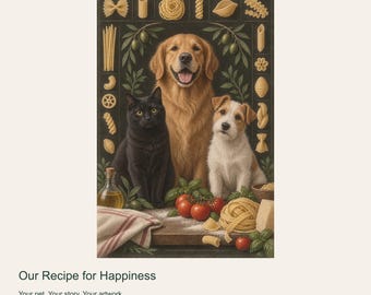 Portrait personnalisé de votre animal de compagnie à partir d'une photo, notre recette du bonheur, art numérique de cuisine italienne