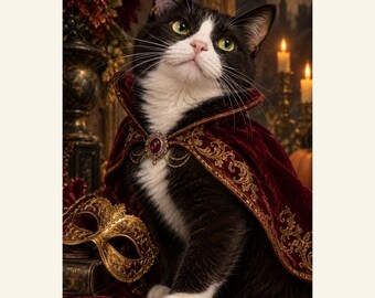 Custom Halloween Pet Portrait from Photo, The Midnight Ball, Personalized Digital Art