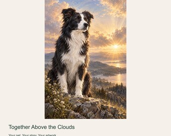 Custom Dog Portrait from Photo, Together Above the Clouds, Mountain Light Digital Art