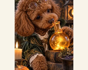 Custom Halloween Pet Portrait from Photo, The Curious Alchemist, Personalized Digital Art