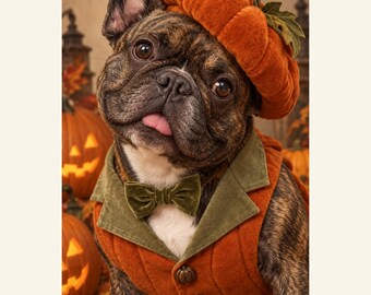 Custom Halloween Pet Portrait from Photo, The Distinguished Pumpkin, Personalized Digital Art