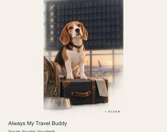 Custom Dog Portrait from Photo, Always My Travel Buddy, Vintage Airport Digital Art
