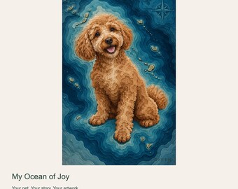 Custom Dog Portrait from Photo, My Ocean of Joy, Ocean Map Digital Art