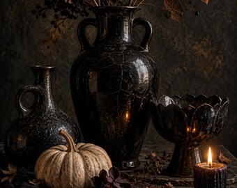 Gothic Ritual Vases, Halloween Wall Art, Printable Digital Download