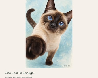 Custom Cat Portrait from Photo, One Look Is Enough, Playful Close Up Digital Art