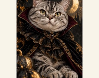 Custom Halloween Pet Portrait from Photo, Knight of the Eclipse, Personalized Digital Art