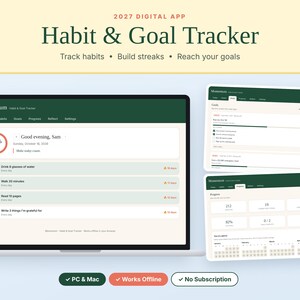 Habit Tracker App 2027, Goal Planner, Daily Habit & Streak Tracker, Offline Browser App for PC and Mac, New Year Goal Setting, Digital app