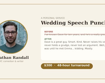 Wedding Speech Punch-Up | Professional Comedy Writer Edits Your Best Man, Maid of Honor, Father or Groom Speech | 48-Hour Turnaround