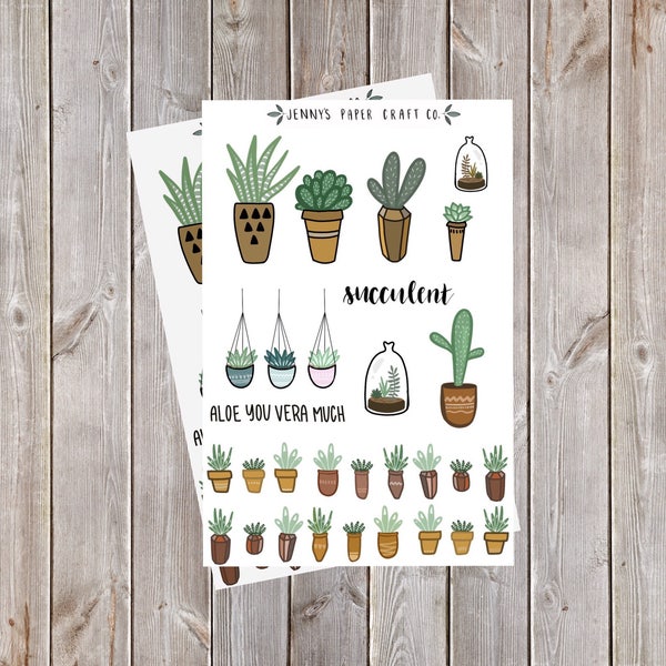 2-Pack Succulent Cactus Collection Stickers for Journal and Planner