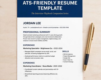 ATS Friendly Resume Template Word, Editable Single Column CV Template with Filled Example, Modern Professional Resume Digital Download