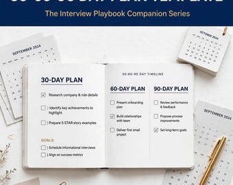 30 60 90 Day Plan Template for Interview, New Hire Onboarding Plan with Guided Prompts, First 90 Days Planner PDF Digital Download