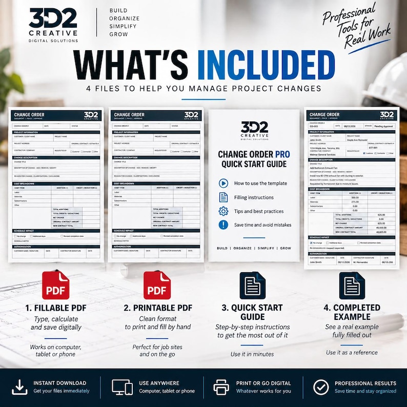 Construction Change Order Form | Contractor Template | Fillable PDF ...