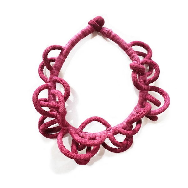 Cochineal Dyed Cotton Chunky Necklace, Oaxaca Artisan Jewelry