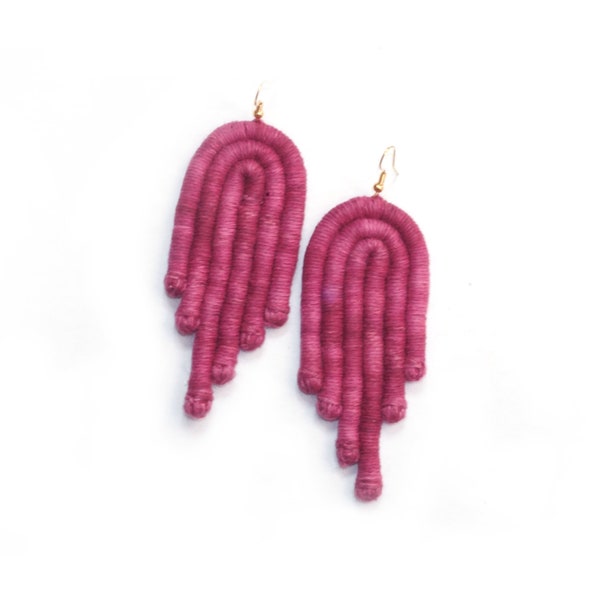 Cochineal dye Earrings, Dangle Earrings, Pink Earrings, Mexican textiles, drop earrings, Textile jewelry, natural dyes, artisanal dyeing