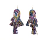 Fringe Statement Earrings: Multicolor Plant-Dyed Cotton Art Jewelry