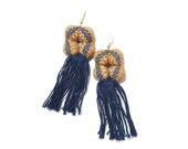 Naturally dyed Earrings, Indigo dye Earrings, Indigo dye fringe, Fringe Earrings, Gift for her, Gift for mom, Handmade in Oaxaca, Textile