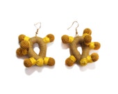 Little Earrings, Balls Earrings, Yellow tangled Earrings, Mustard Earrings, Textile Earrings, Oaxacan textiles, Natural dye threads, Oaxaca