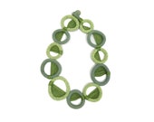 Green Circle Statement Necklace: Handwoven Textile Art Jewelry