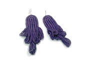 Fringe purple earrings, Cochineal dye earrings, Dyed earrings, Fiber Art, Long purple earrings, statement earrings, Plant dyed jewelry