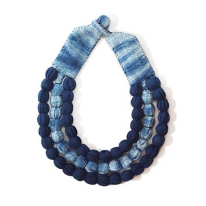 Indigo dyed necklace, Blue necklace, triple necklace, Indigo dye jewelry, Oaxacan textiles, Mexican textiles, textile necklace, Oaxaca