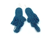 Indigo dye Earrings, Blue dangle earrings, Textile Jewelry, Textile Earrings, Made in Oaxaca, Statement earrings, Fringe blue earrings