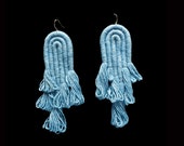 Light Blue Earrings, Indigo dyed, Indigo Earrings, Encanto Earrings, Cotton Earrings, Fiber Earrings, Textile Earrings, Plant dyed, Oaxaca