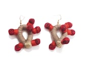 Little Earrings, Balls Earrings, Red tangled Earrings, Beige Earrings, Textile Earrings, Oaxacan textiles, natural dye threads, Oaxaca
