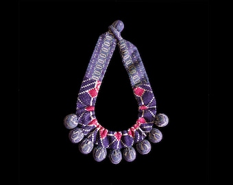 SILVINA - Statement Necklace - Traditional Textiles (Purple) - Cross Stitch Embroidery (Pink / Purple)