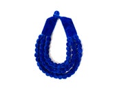 Blue necklace, triple necklace, blue beaded necklace, blue statement necklace, balls necklace, blue velvet necklace, velvet jewelry