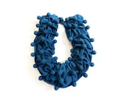 Indigo Cotton Ball Necklace: Chunky Knit Scarf Collar