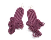 Cochineal dye earrings, Fringe earrings, Fringe jewelry, Cohineal textile jewelry, Art Jewelry, Loom woven textiles, Oaxacan Textiles