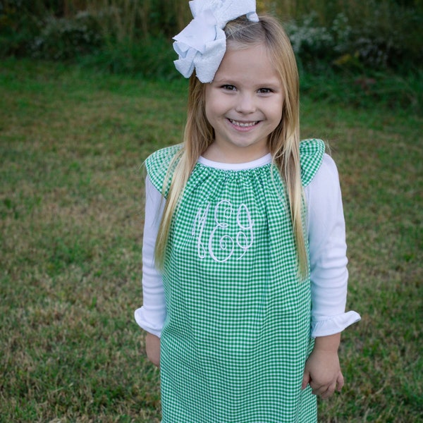 Gingham Baby, toddler, and girls dress with flutter angel sleeve collar sz 12m, 18m, 24m/ 2, 3,4,5,6,7,8 red gingham blue gingham lime