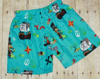 last one Boys Pirate gray pirate shorts sz 3m, 6m, 9m, 12m, 18m, 24m/ 2, 3,4,5 skull crossbones pirate pirates outfit teal blue birthday