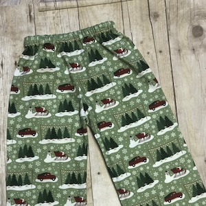 Sz 2 ready to ship Christmas Pants for baby, toddler, and Boys Pants size 2t, christmas santa tree farm red truck