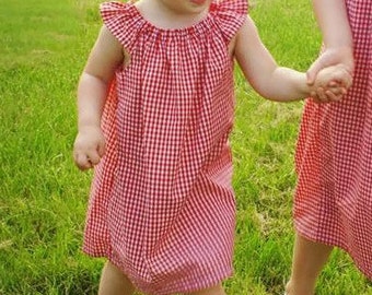 Gingham Baby, toddler, and girls dress with flutter angel sleeve collar sz 12m, 18m, 24m/ 2, 3,4,5,6,7,8 red gingham blue gingham lime