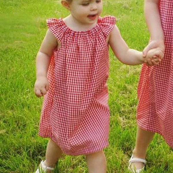 Gingham Baby, toddler, and girls dress with flutter angel sleeve collar sz 12m, 18m, 24m/ 2, 3,4,5,6,7,8 red gingham blue gingham lime