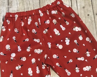 Red snowman pants for baby, toddler, and Boys Christmas Pants size 3m, 6m, 9m, 12m,18m, 24m, 2t, 3t, 4t, 5t,6 santa, vintage, snowman, red