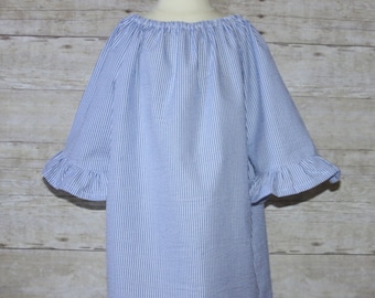 Seersucker Ruffle Dress for Baby, toddler, &  girls sz 6m, 9m, 12m, 18m, 24m/ 2, 3,4,5,6, 7, 8, 10 Beach Nautical Pink Lime Gray Blue Navy