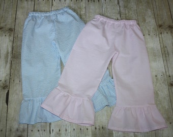 Seersucker Ruffle Pants Baby, toddler, girls ruffle pants  12m, 18m, 24m/ 2, 3,4,5,6,7,8, 10, 12 red black purple blue navy
