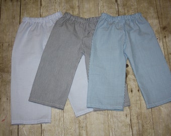 Boys Seersucker Pants  sz 3m, 6m, 9m, 12m, 18m, 24m/ 2, 3,4,5,6,7,8, blue, navy, lime, khaki, gray, grey, red, embriodered, pink, beach