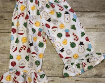 Christmas cookies ruffle Pants for baby, toddler, girls size 3m, 6m, 9m, 12m,18m, 24m, 2t, 3t, 4t, 5t,6, 7, 8 Christmas outfit