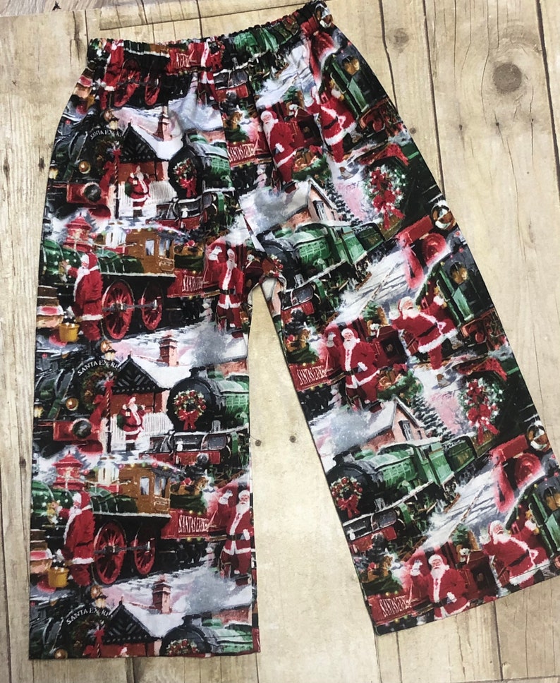 Sz 3 ready to ship Santa train Pants for baby, toddler, and Boys Christmas Pants size 3t North Polar express. zdjęcie 4